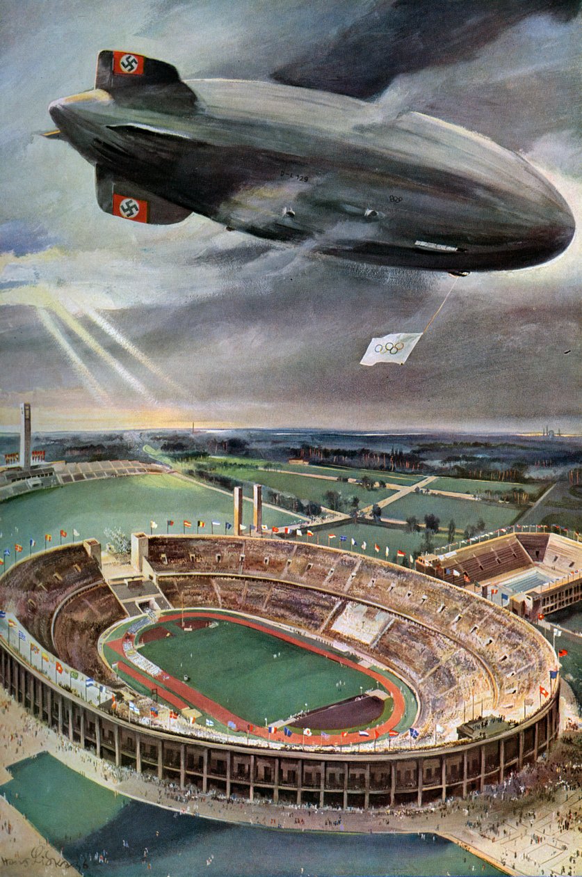 Zepelim de Hindenburg acima do Estádio Olímpico, Berlim, 1936 de Unbekannt