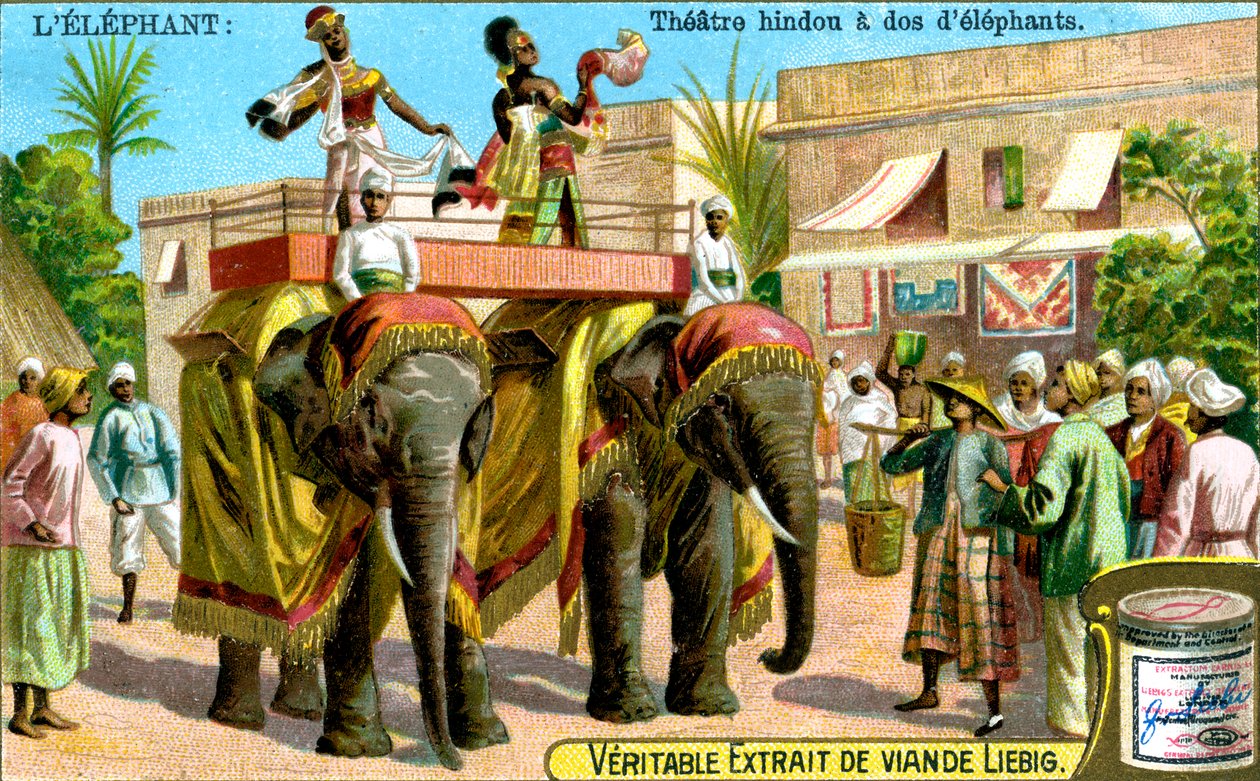Teatro hindu nas costas de elefantes, c1900 de Unbekannt