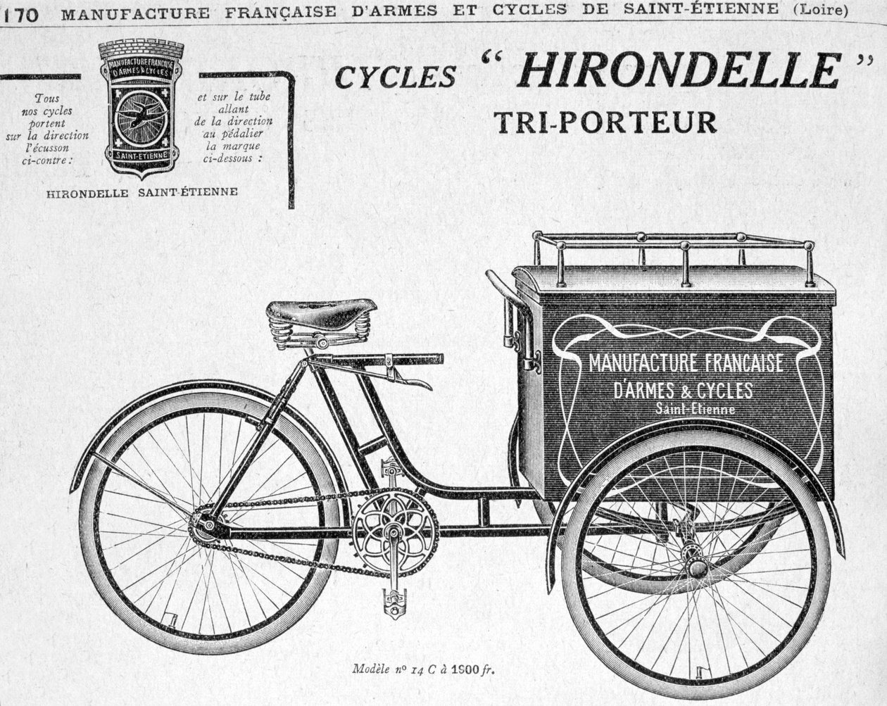 Anúncio de triciclo de entrega Hirondelle Saint Etienne, século 20 de Unbekannt