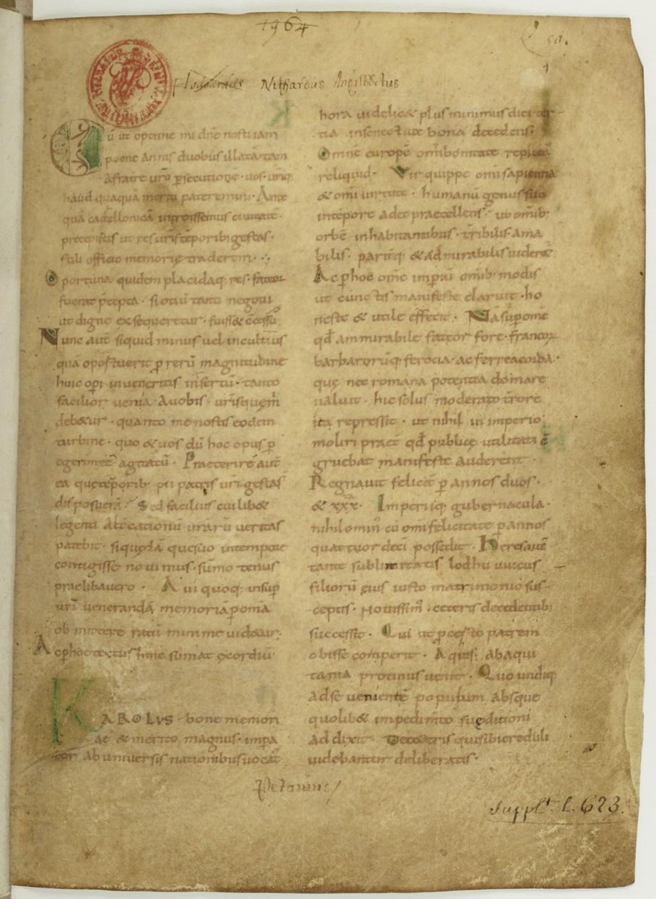 História da Grã-Bretanha por Nennins. Primeira página do manuscrito, do século 11 de Unbekannt