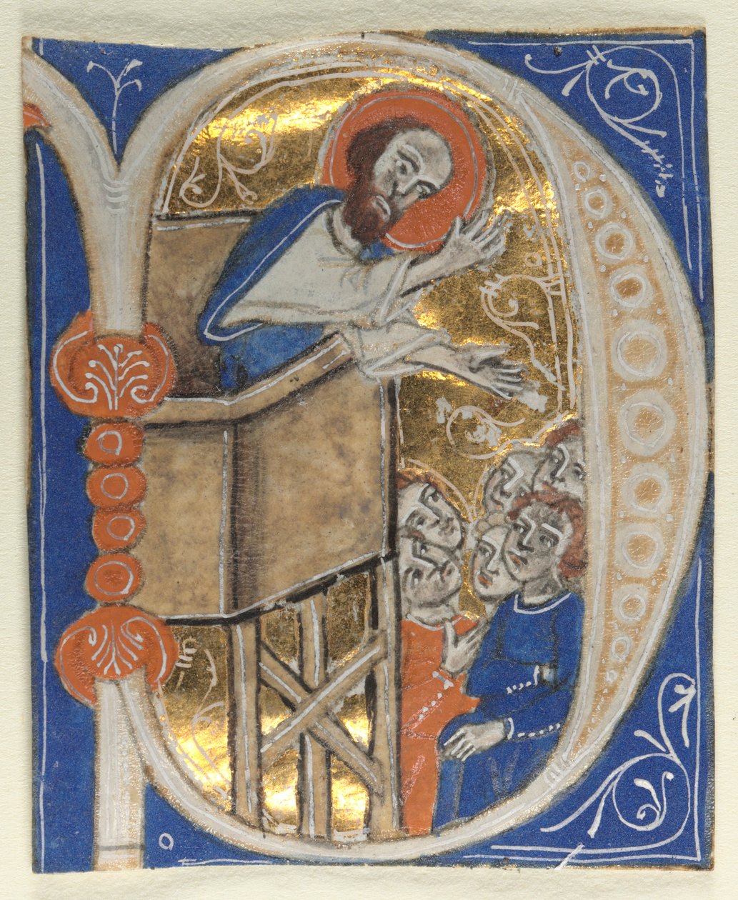 Inicial historiada excisada de uma Bíblia: Pregação de São Paulo, 1200s. de Unbekannt