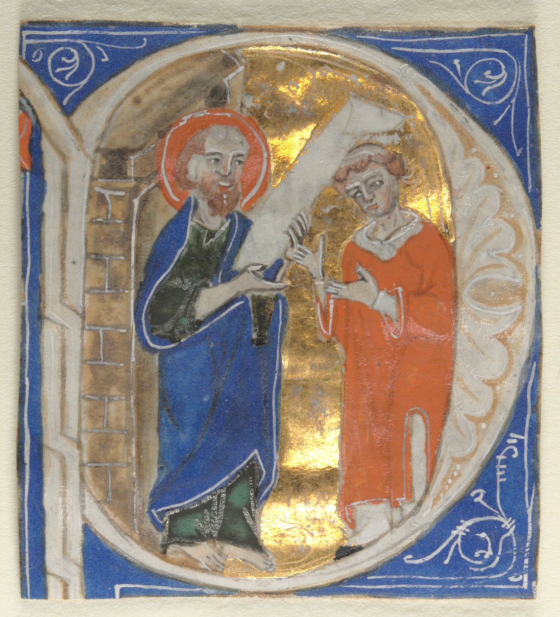 Inicial historiada extirpada de uma Bíblia: São Paulo e um clérigo, 1200s. de Unbekannt