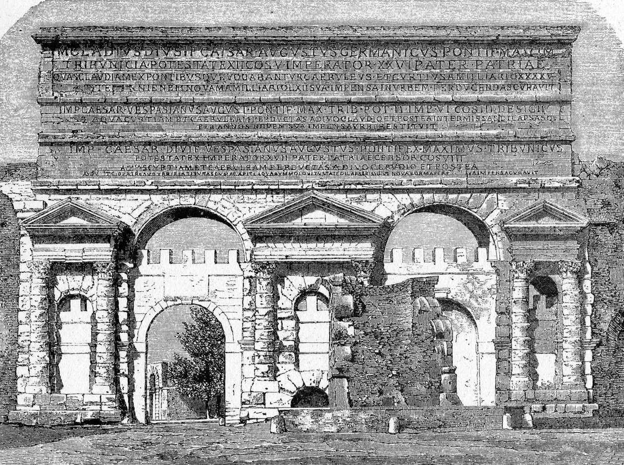 História da Roma Antiga. Gravuras em Roma de 1872 Porta Maggiore, ou Porta Nevia de Unbekannt