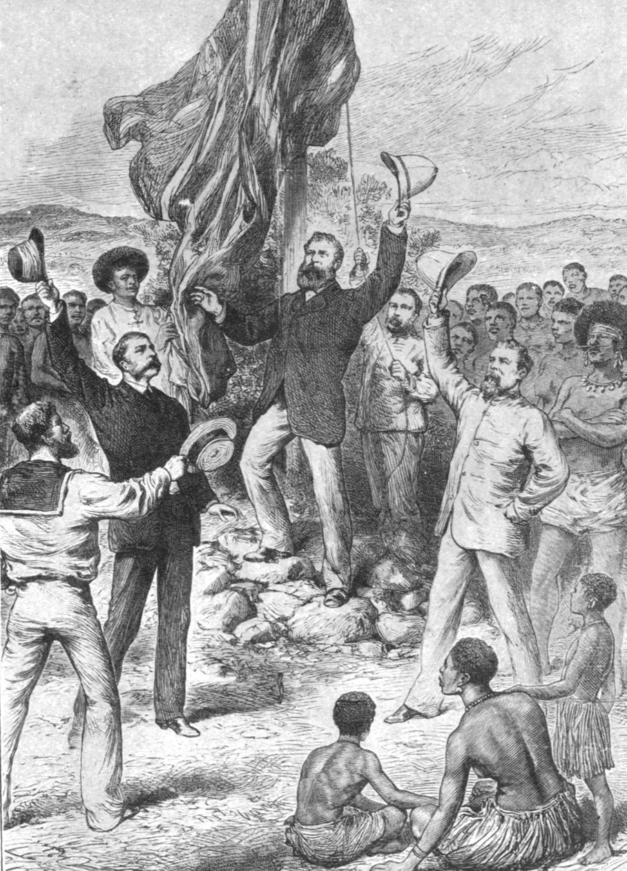 Levantando a bandeira britânica na Nova Guiné, 1883: Sr. Chester ... Pedindo três aplausos, 1901. de Unbekannt
