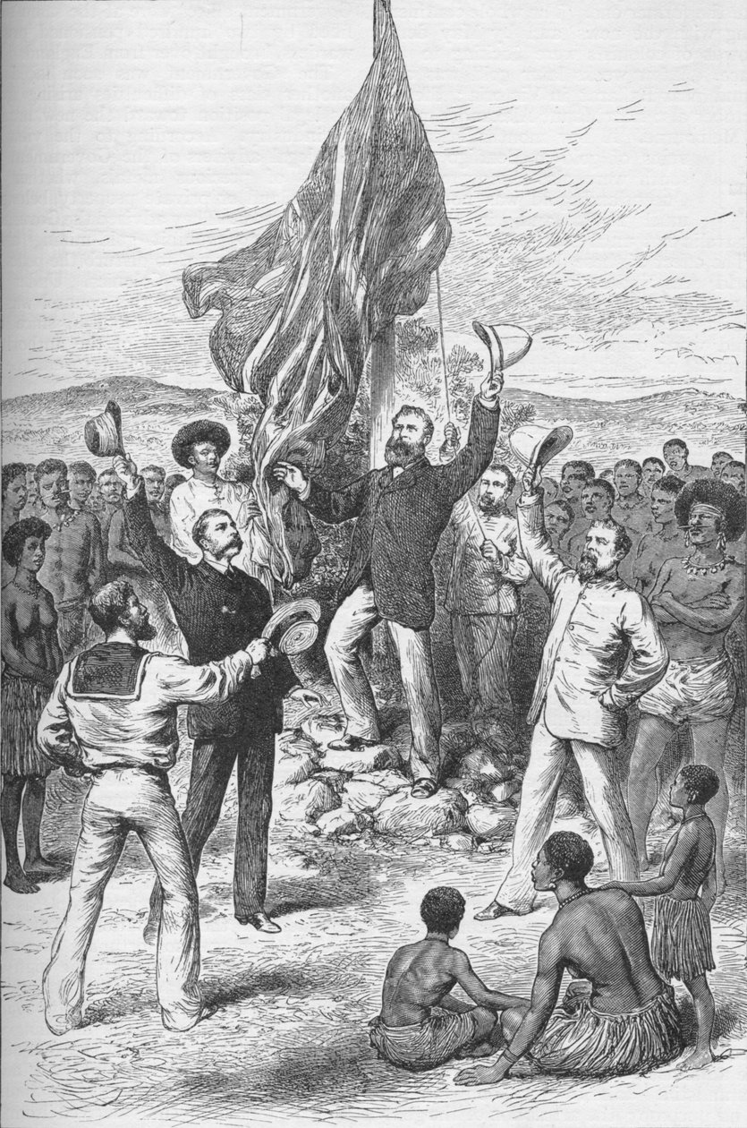 Elevando a bandeira britânica na Nova Guiné, 1883 1908 de Unbekannt