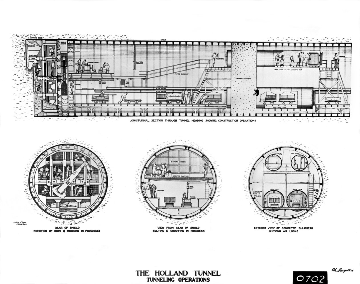 Holland Tunnel Construction (foto a p/b) de Unbekannt