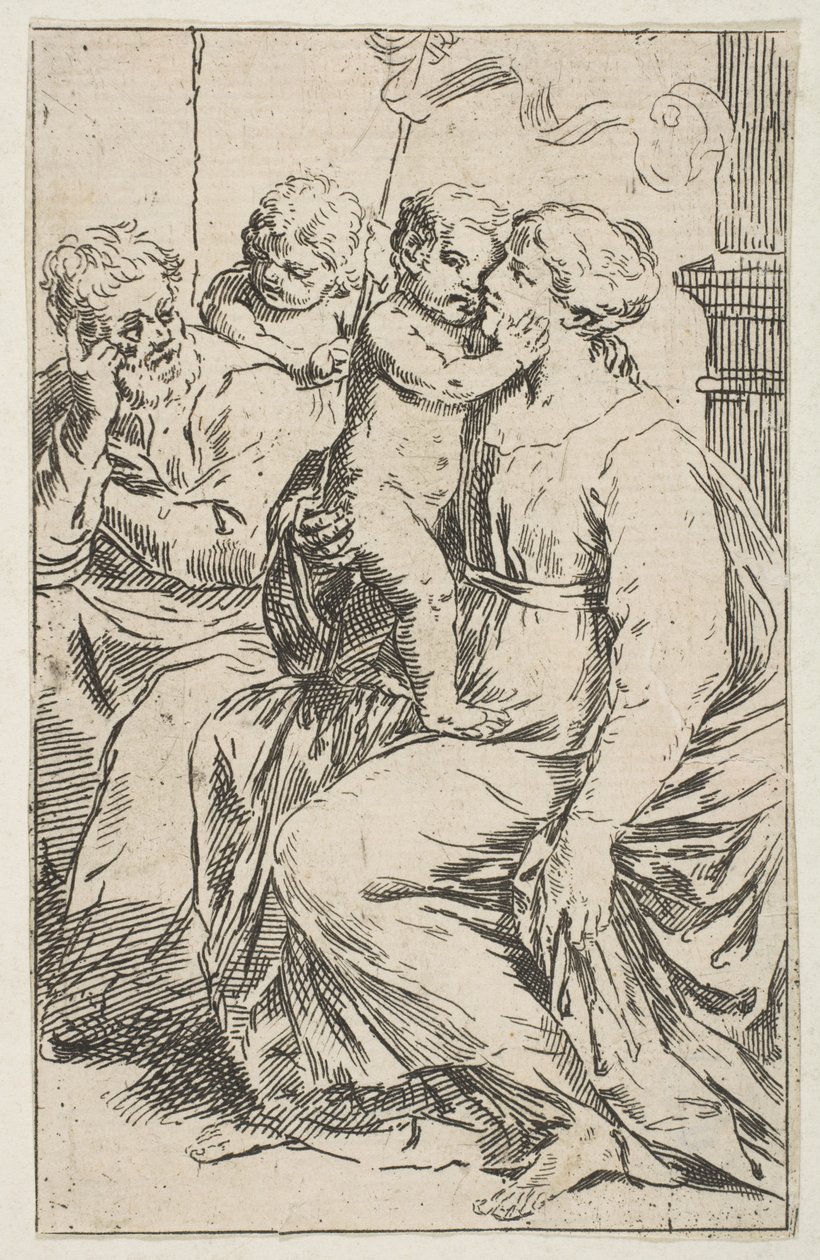 Sagrada Família com São João Batista, cópia inversa de Cantarini, ca. 1640-1642 ou depois. de Unbekannt