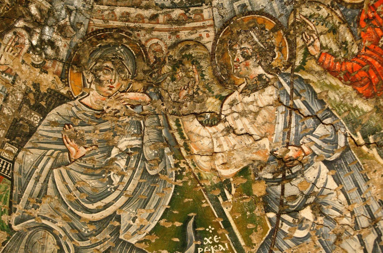 Virgem Santa e Mosteiro São João Kame : Afresco do século IX : A Anunciação Egipto de Unbekannt