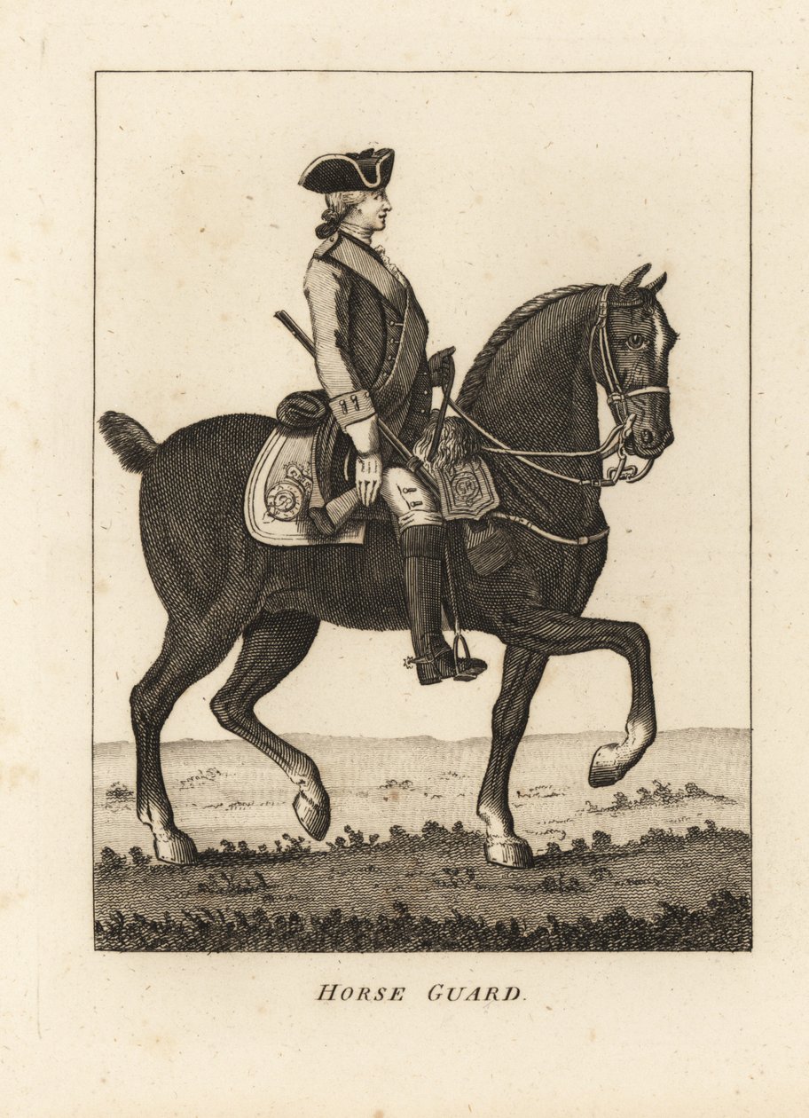 Guarda Cavalo, em uniforme militar com tricórnio, mosquete de Unbekannt