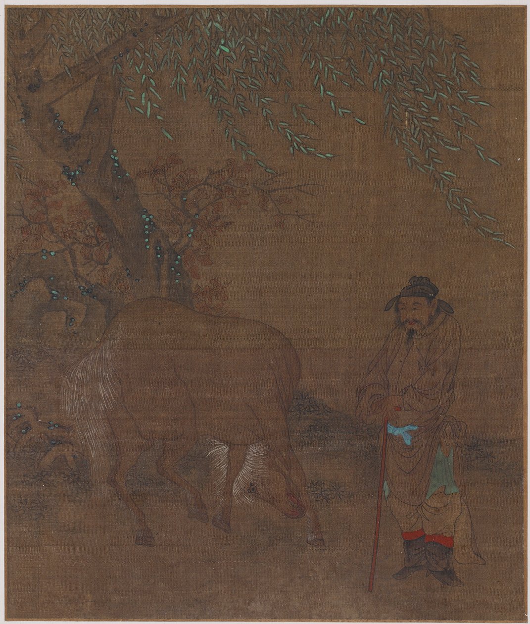 Cavalo e noivo sob um salgueiro, possivelmente dinastia Ming, 1368-1644. de Unbekannt