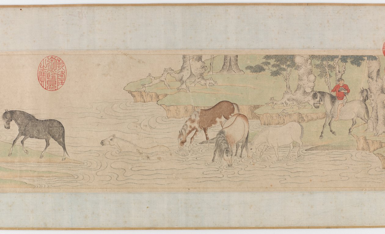 Cavalos e noivos cruzando um rio, Yuan ou início da dinastia Ming, século XIV. de Unbekannt