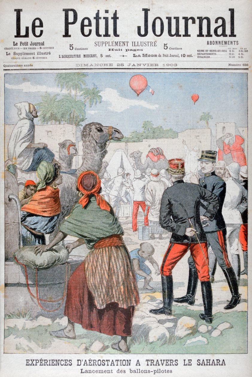 Balões de ar quente atravessando o deserto do Saara, 1903 de Unbekannt