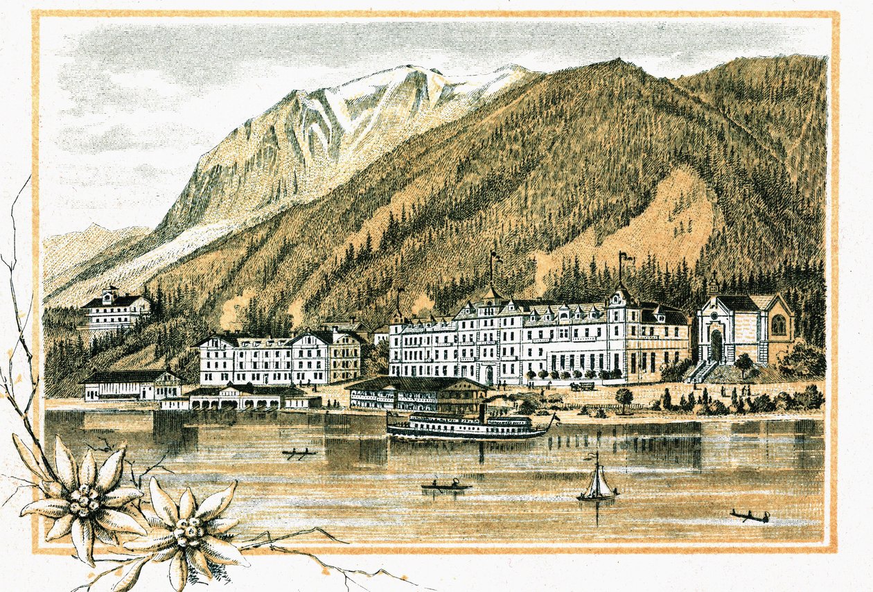 Hotel Scholastika ao longo do Lago Achensee Achen Tyrol Áustria por volta de 1900 de Unbekannt