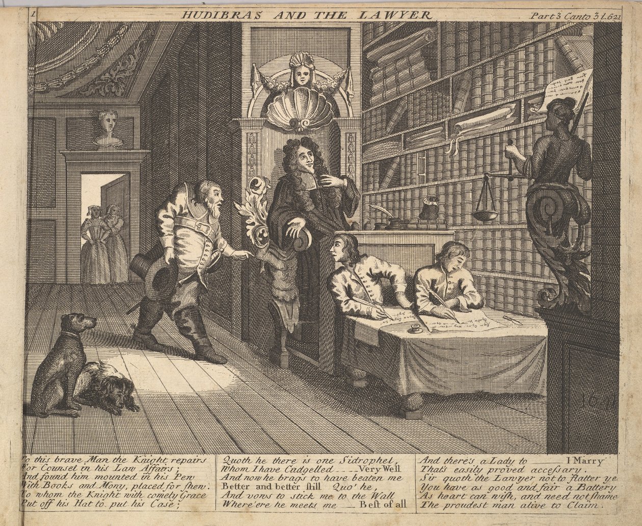 Hudibras e a placa do advogado 12: Ilustrações para Samuel Butlers Hudibras, 1725-30. de Unbekannt