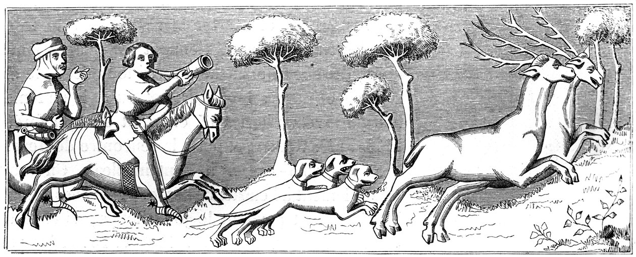 Caçar veados com cães, século XIV 1849 de Unbekannt