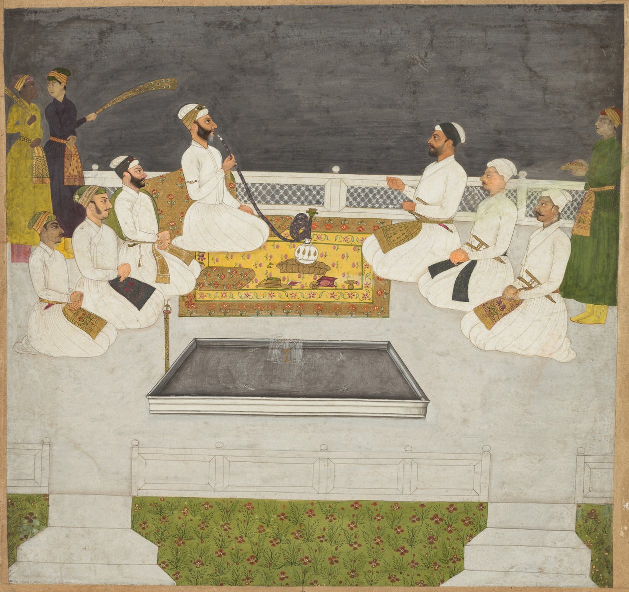 Husain Ali Khan entretendo seus irmãos Os irmãos Sayyid, c. 1712-19. de Unbekannt