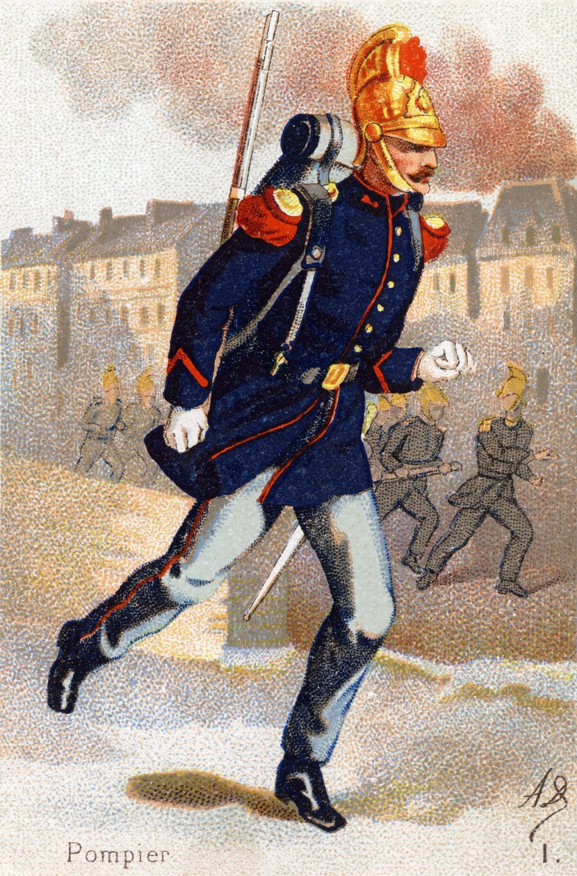 E: Bombeiro. Gravura em "Alfabeto Militar" . As iniciais do Ilustrador: A. D. Editora desconhecida. Cromolitógrafos do final do século XIX. Dim: 10,5x7cm . de Unbekannt