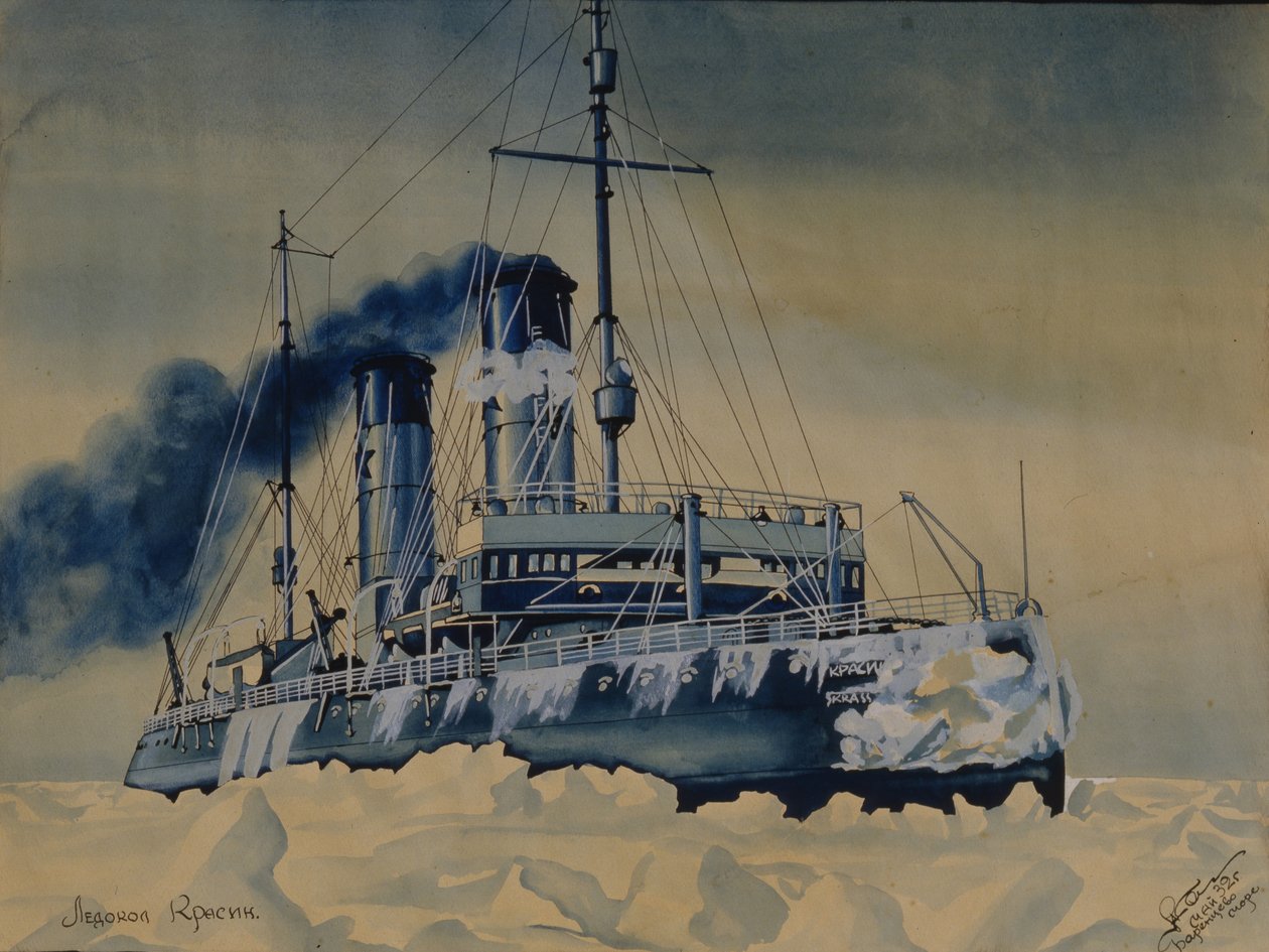 Quebra-gelo Krasin entre blocos de gelo no mar de Barents, 1932 de Unbekannt