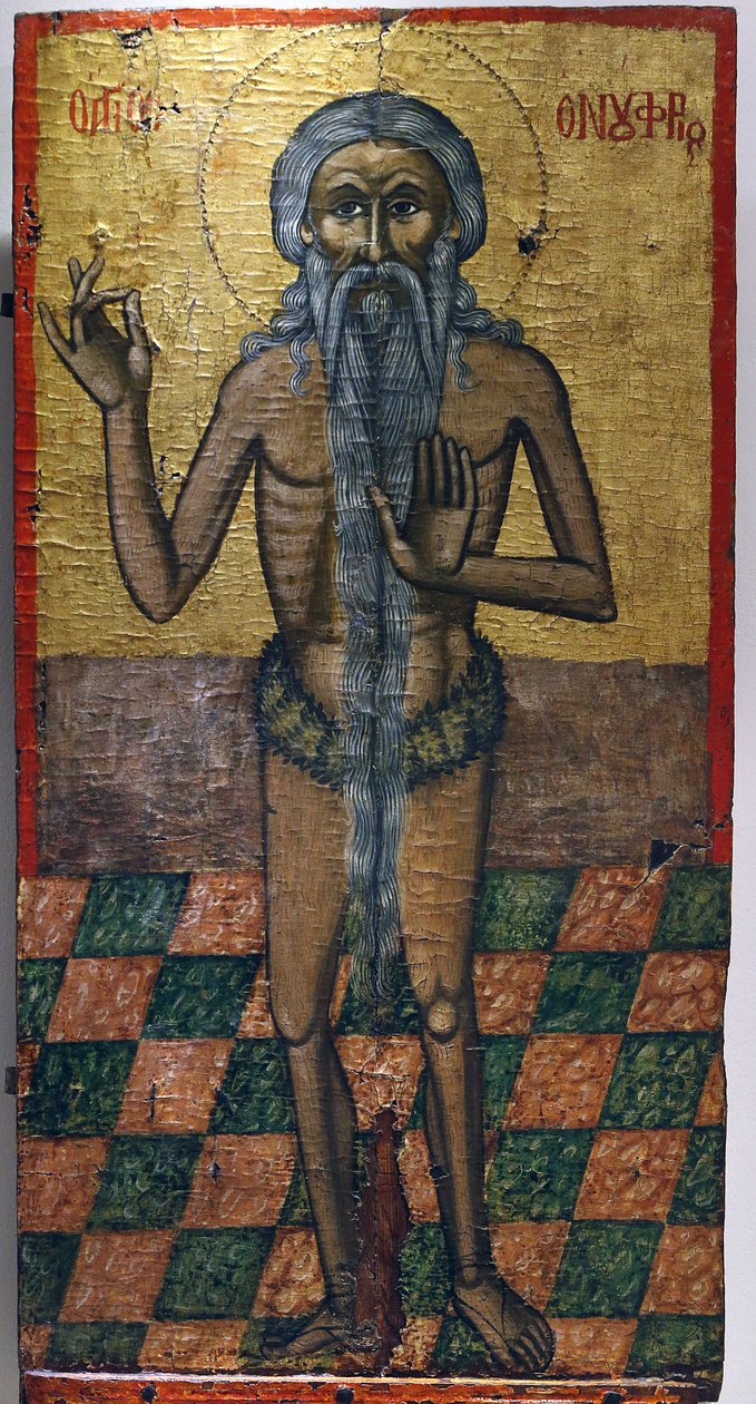 Ícone em Pedoulas Museu Bizantino : Saint Onoufrios (século XVII), 20150510, Pedoulas, Chipre de Unbekannt