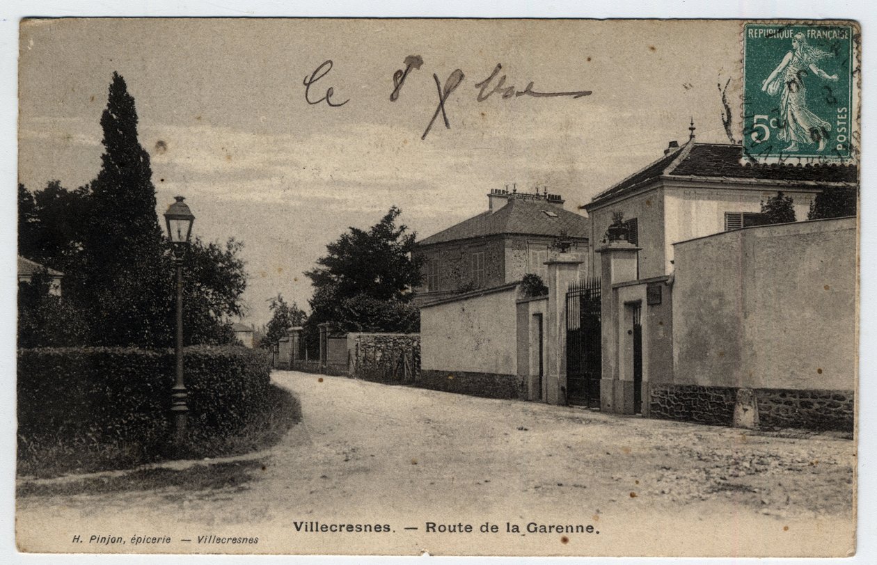 Ile de France, Val de Marne (94), Villecresnes: route de la Garenne - Postalard dated 1909 de Unbekannt