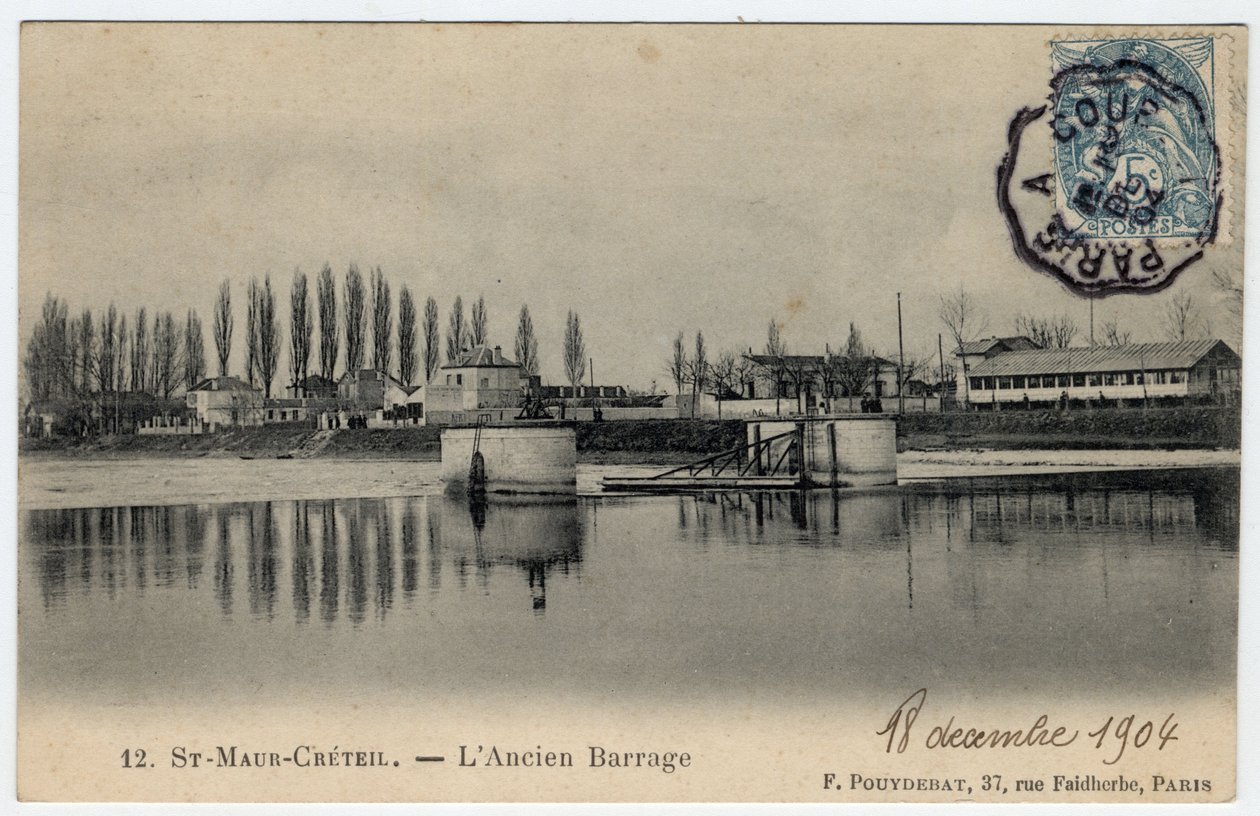 Ile de France, Val de Marne, Creteil: vista da antiga barragem na Marne - Cartão Postal datado de 1904 de Unbekannt