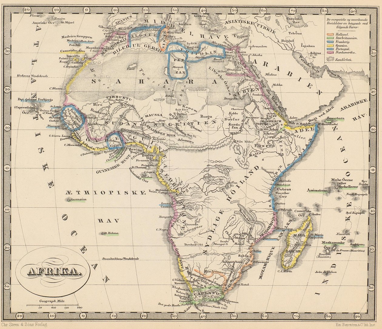 Ilustração retirada do livro Atlas sobre alle Jordens Dele de autor desconhecido e publicada por Chr. Steen & Søn (Copenhagen, 1857) de Unbekannt