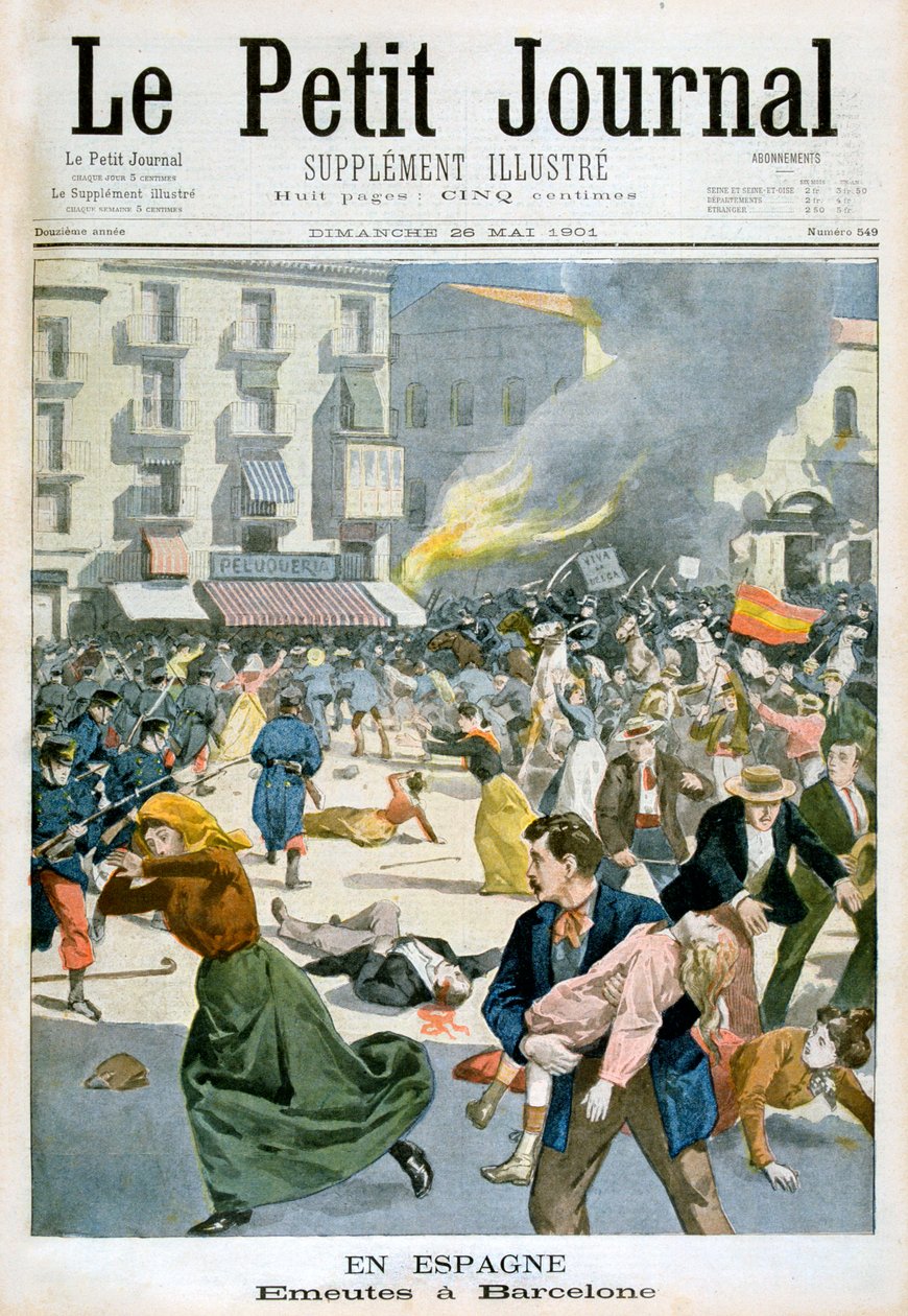 Na Espanha, tumultos eclodem em Barcelona, 1901 de Unbekannt