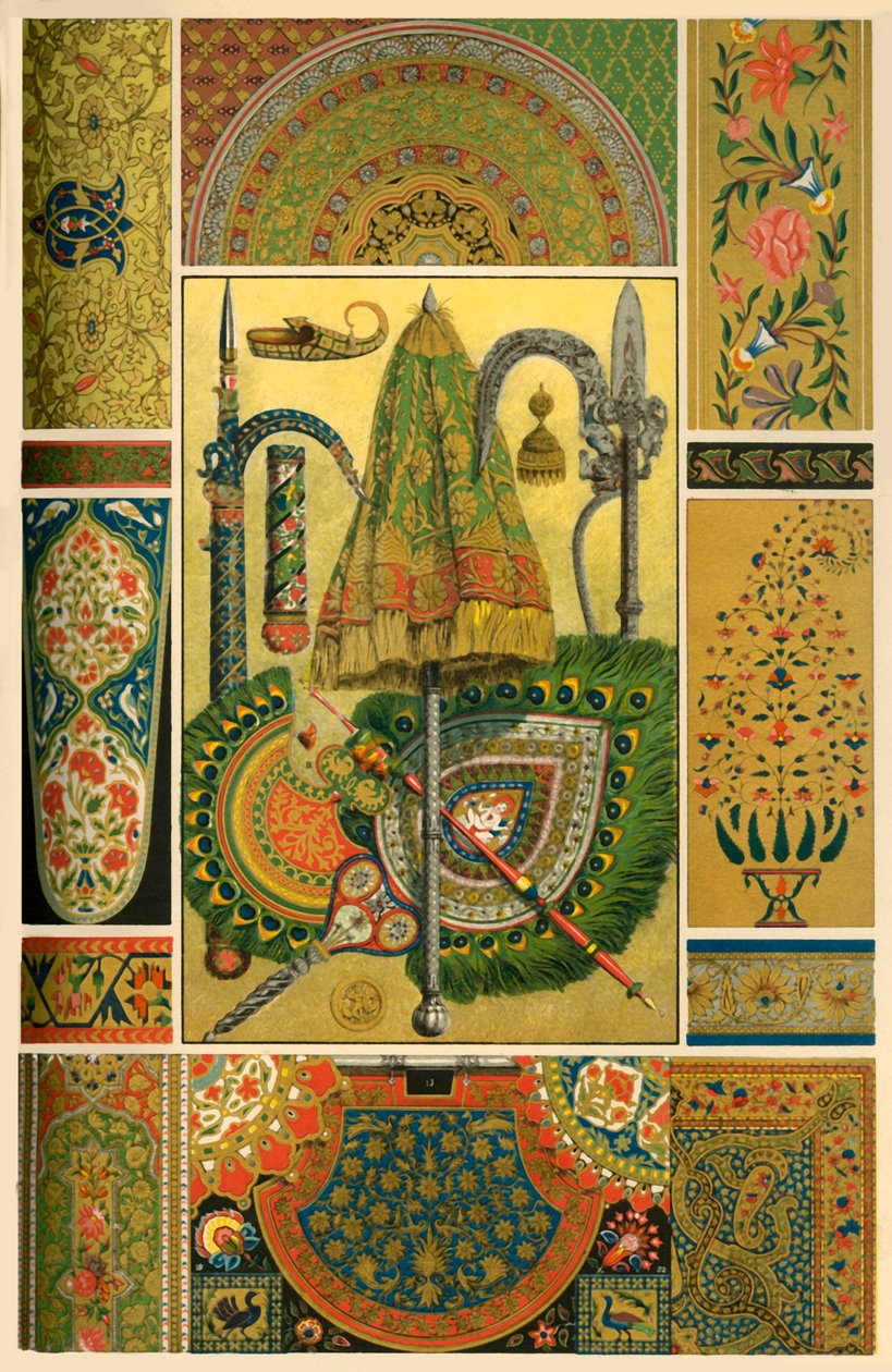 Trabalho em metal indiano, bordado, tecelagem e pintura, 1898. de Unbekannt