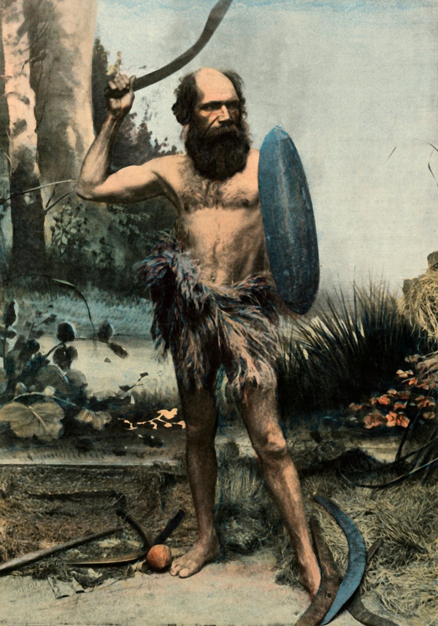 Arme Du Boumerang da Austrália Indígena, aborígine armado com um Bumerangue, 1900. de Unbekannt