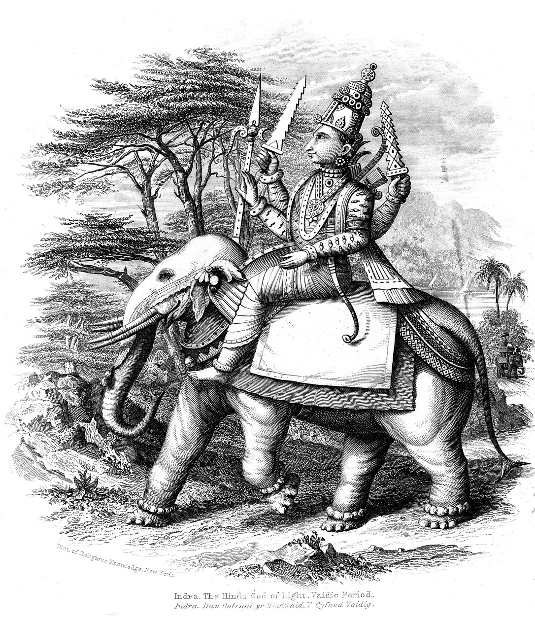 Indra, principal dos deuses védicos da Índia montado em seu elefante, c1880 de Unbekannt