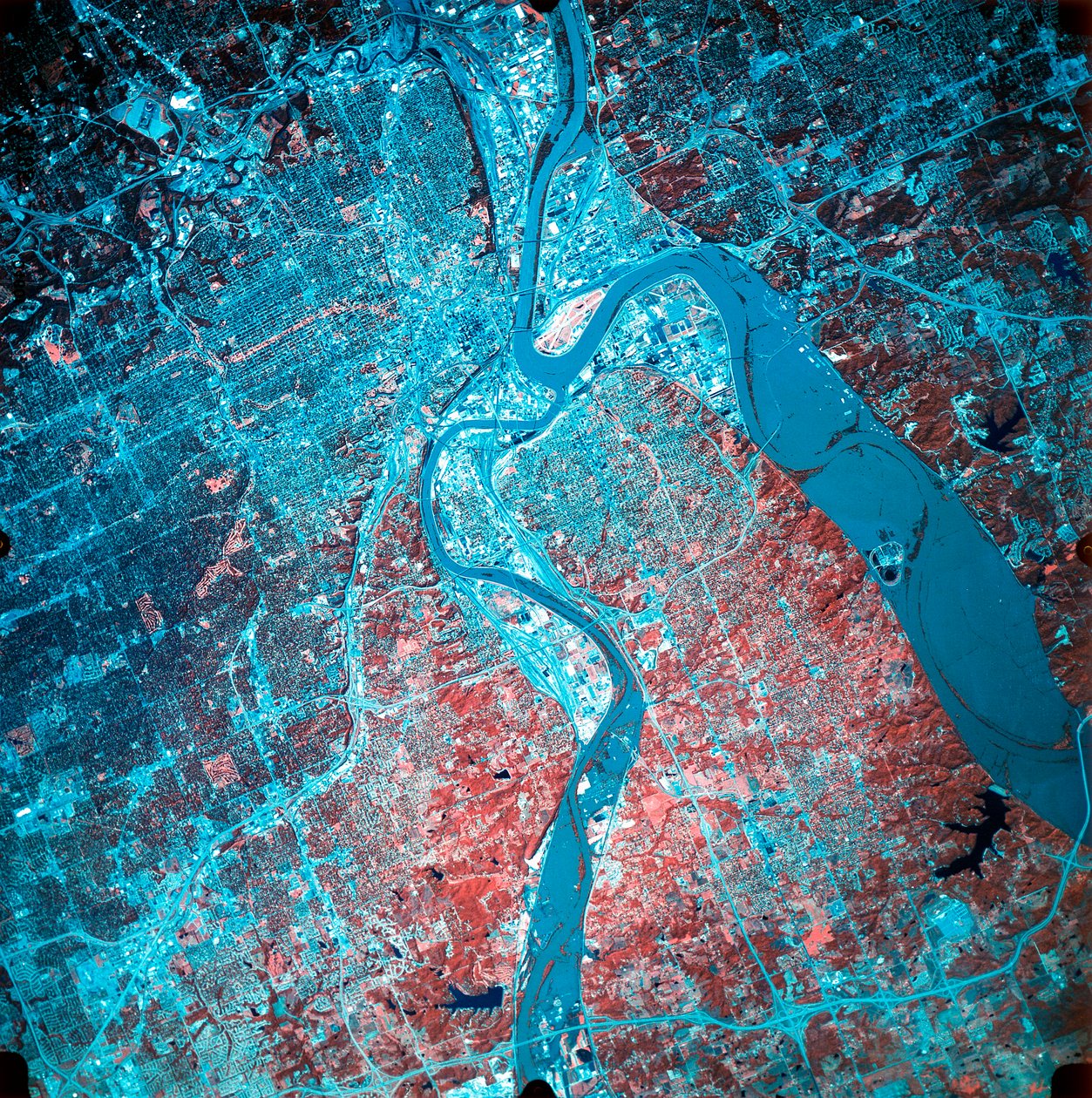 Fotografia infravermelha da confluência dos rios Missouri e Kansas, EUA, 19 de julho de 1993 de Unbekannt