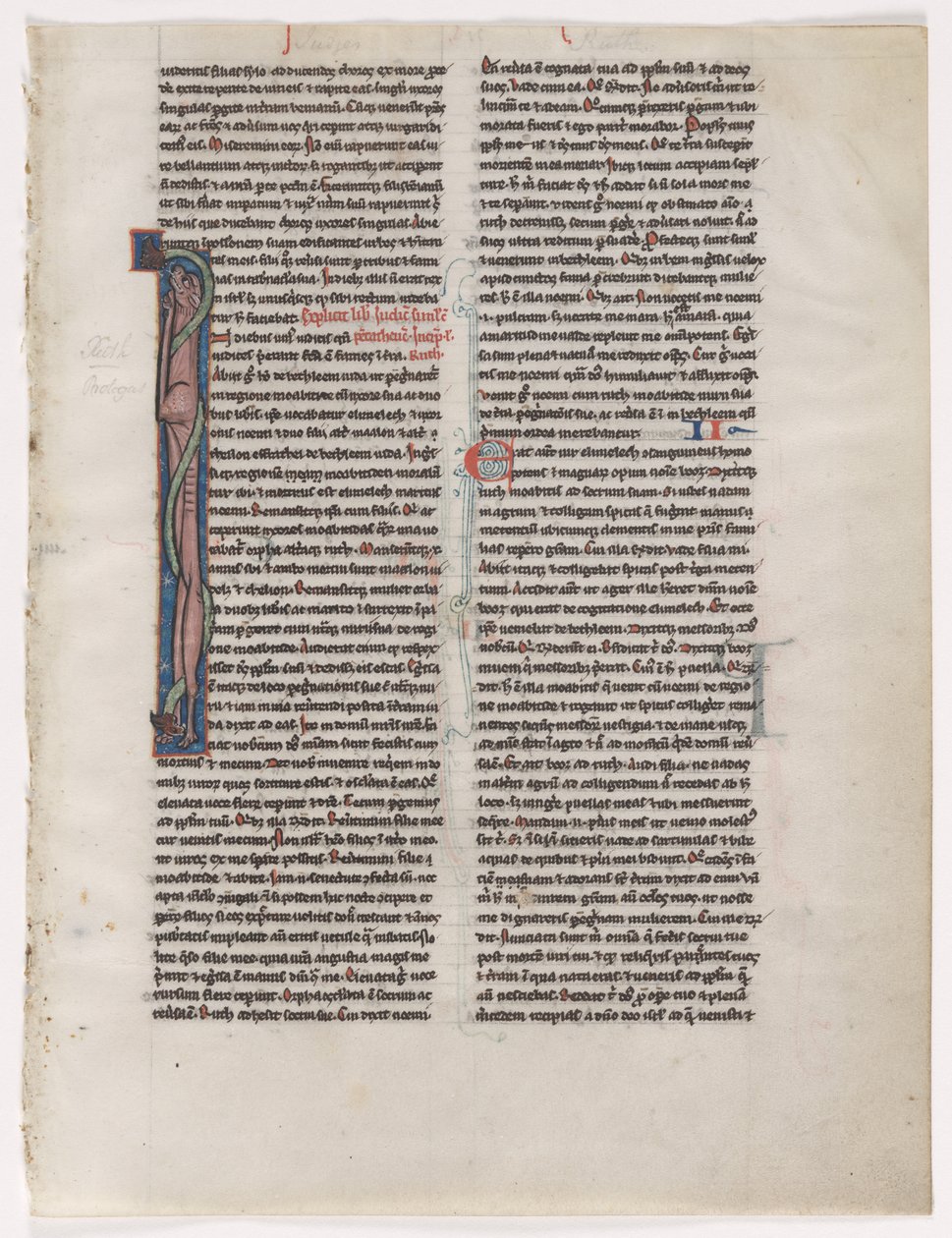 Inicial I: Besta e Serpente Entrelaçadas: Folha de uma Bíblia 2 de 2 Folhas Excisadas, c. 1225-1250. de Unbekannt