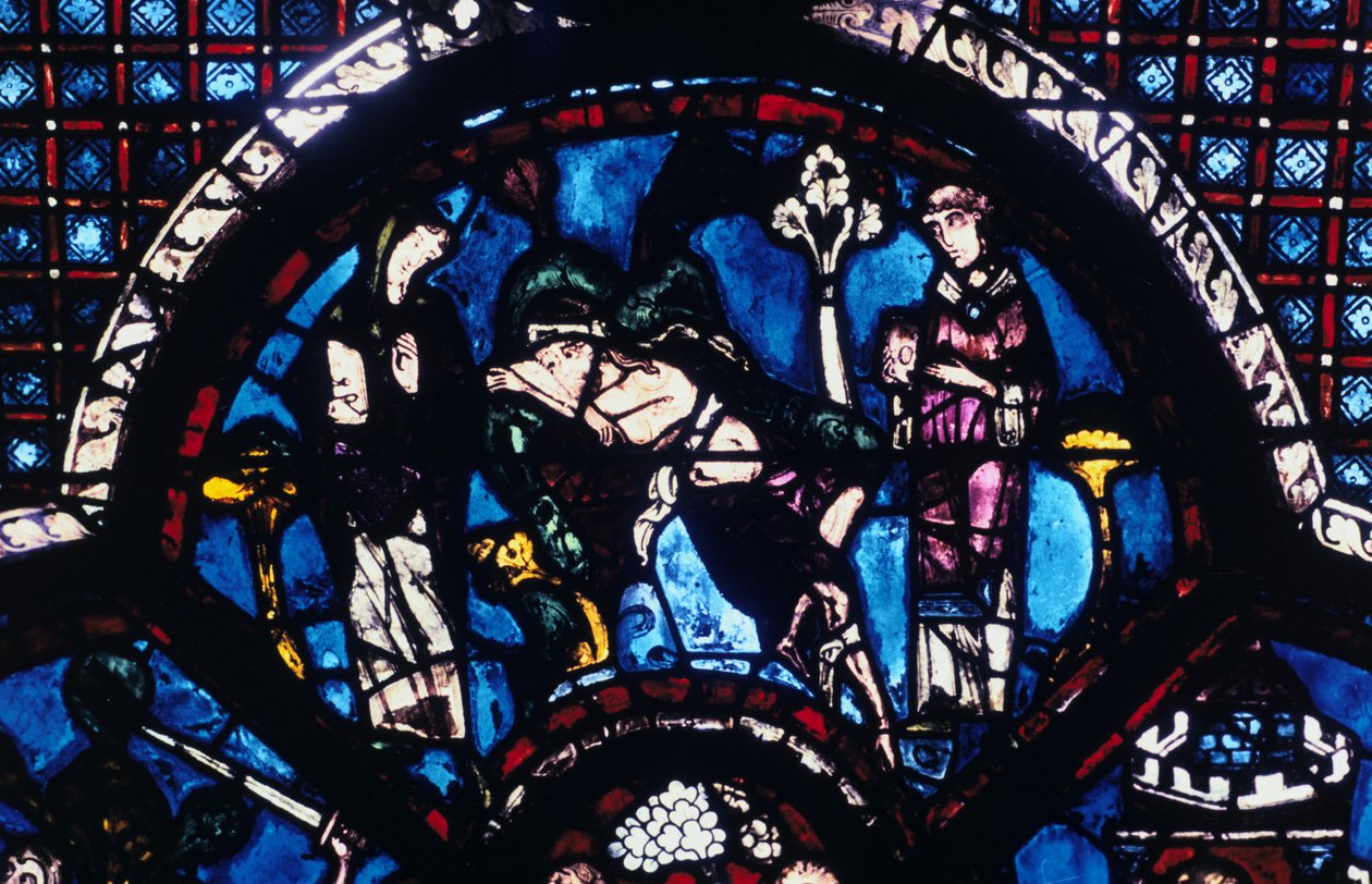 Peregrino ferido ignorado pelo padre e levita, vitral, Catedral de Chartres, França, 1205-1215 de Unbekannt