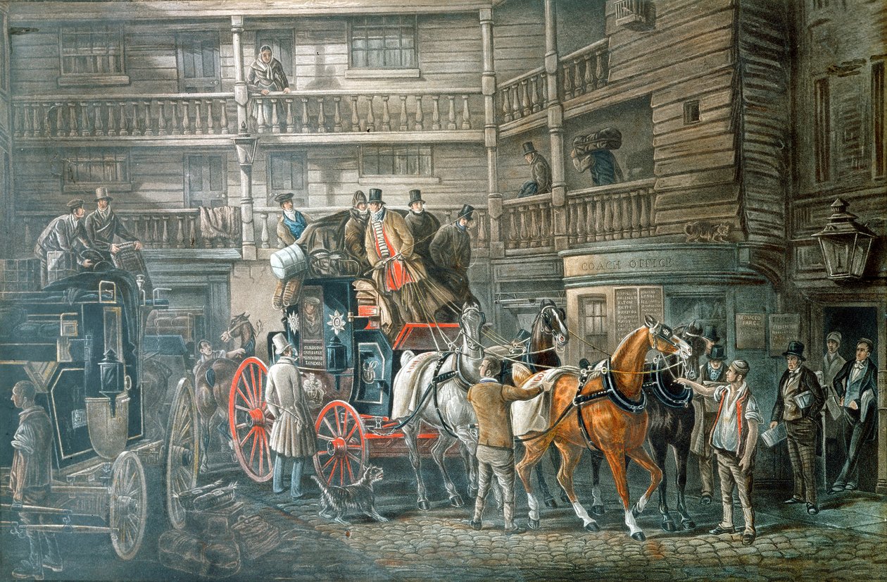 Estaleiro Inn, com, treinador correio, preparar, saída, c1840 de Unbekannt