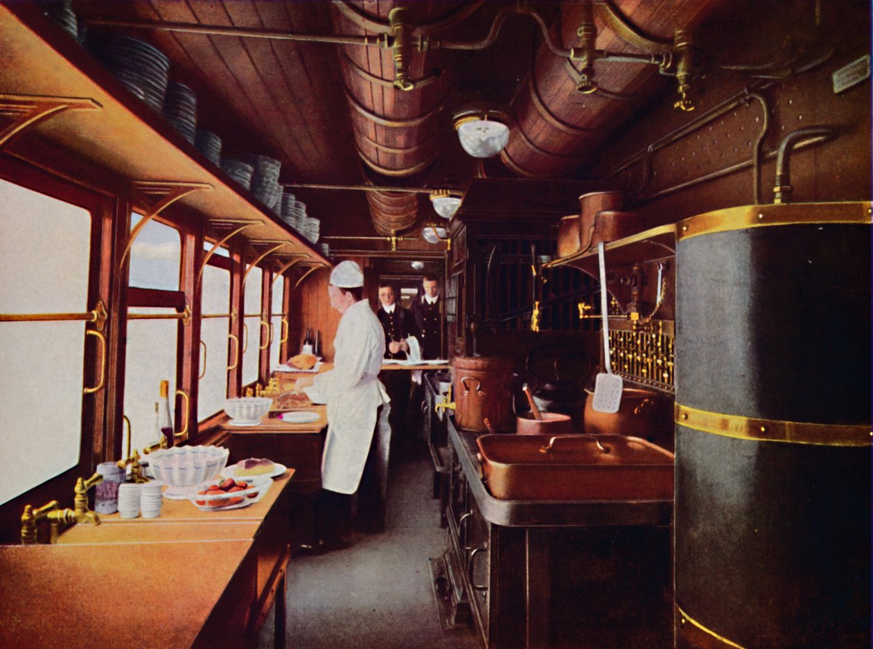 Dentro de uma cozinha de vagão-restaurante na estrada de ferro LMS, 1926 de Unbekannt