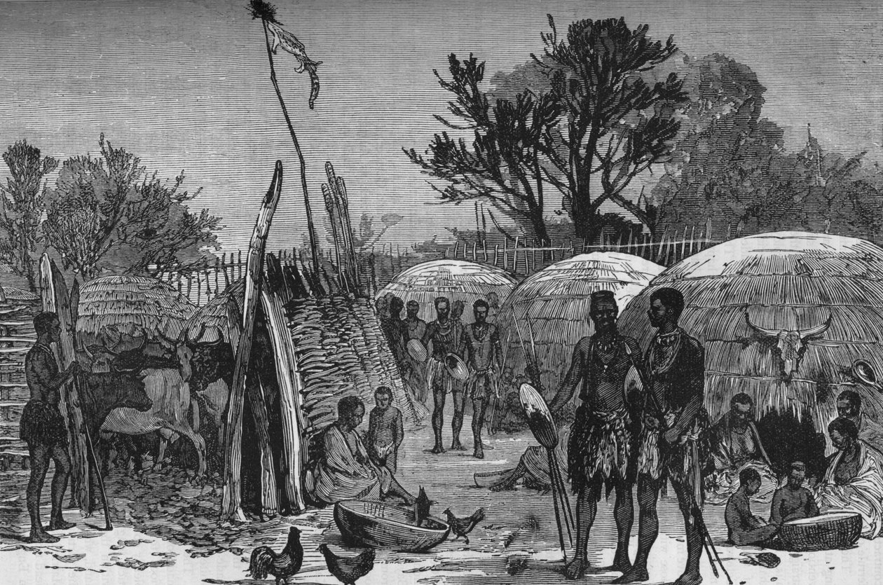 Interior de um Zuli Kraal no rio Tugela, c1880 de Unbekannt