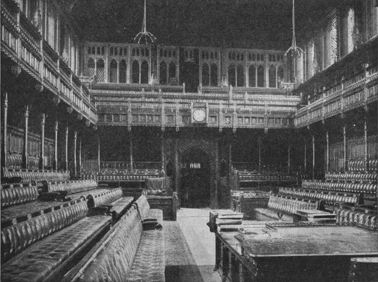 Interior da Câmara dos Comuns, Westminster, olhando para a Galeria Strangers, 1909 de Unbekannt