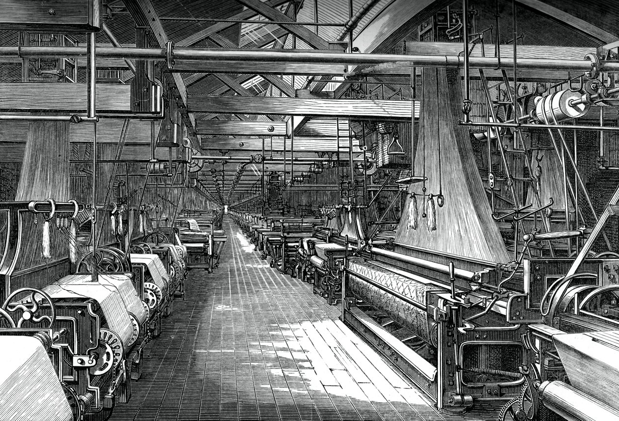 Interior do galpão de tecelagem, fábrica de St Leonards, Dunfermline, c1880 de Unbekannt