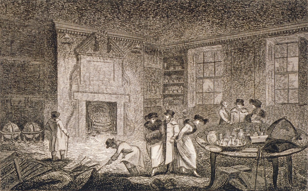 Vista interior das instalações de Nathaniel Bentley, Leadenhall Street, City of London, 1804 de Unbekannt