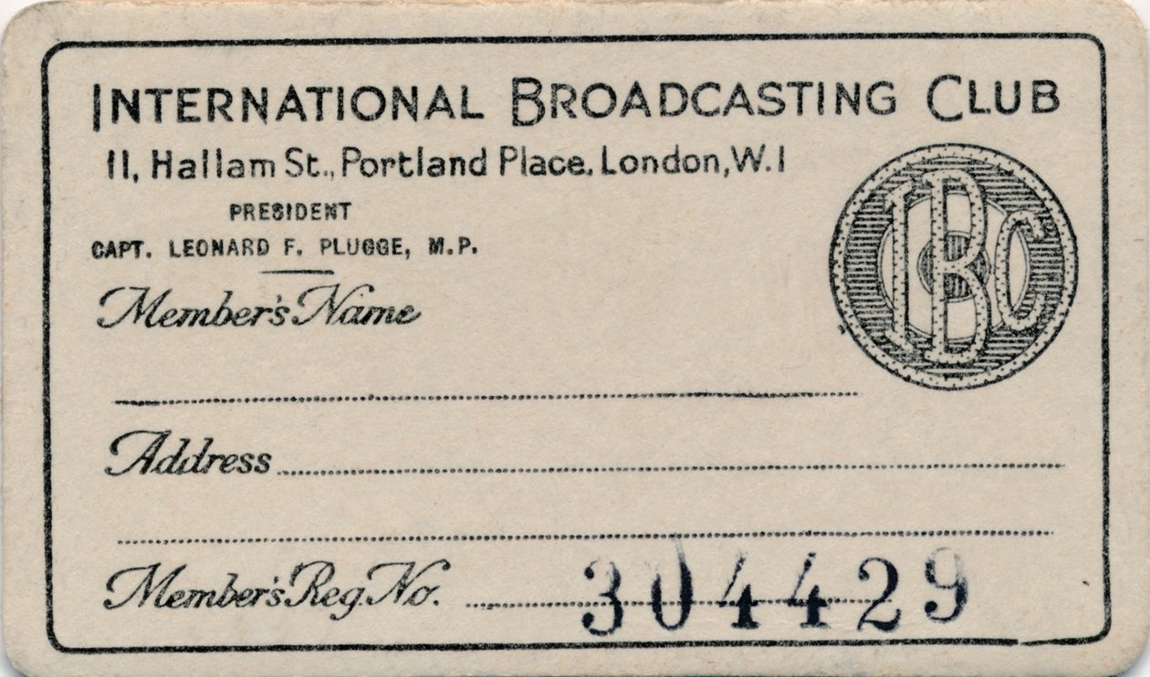 International Broadcasting Club: Cartão de sócio, c1930s de Unbekannt