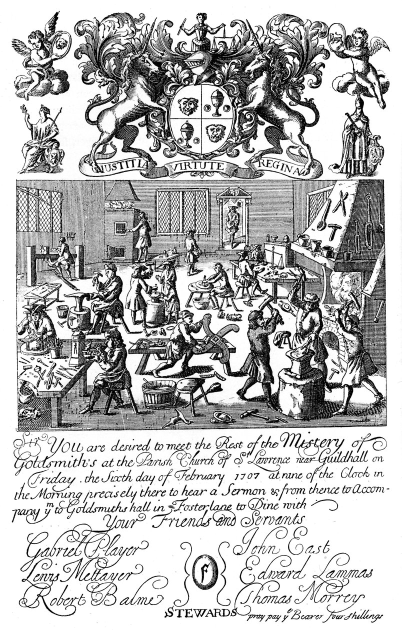 Convite para uma reunião da Goldsmiths Company, 1707, 1894 de Unbekannt