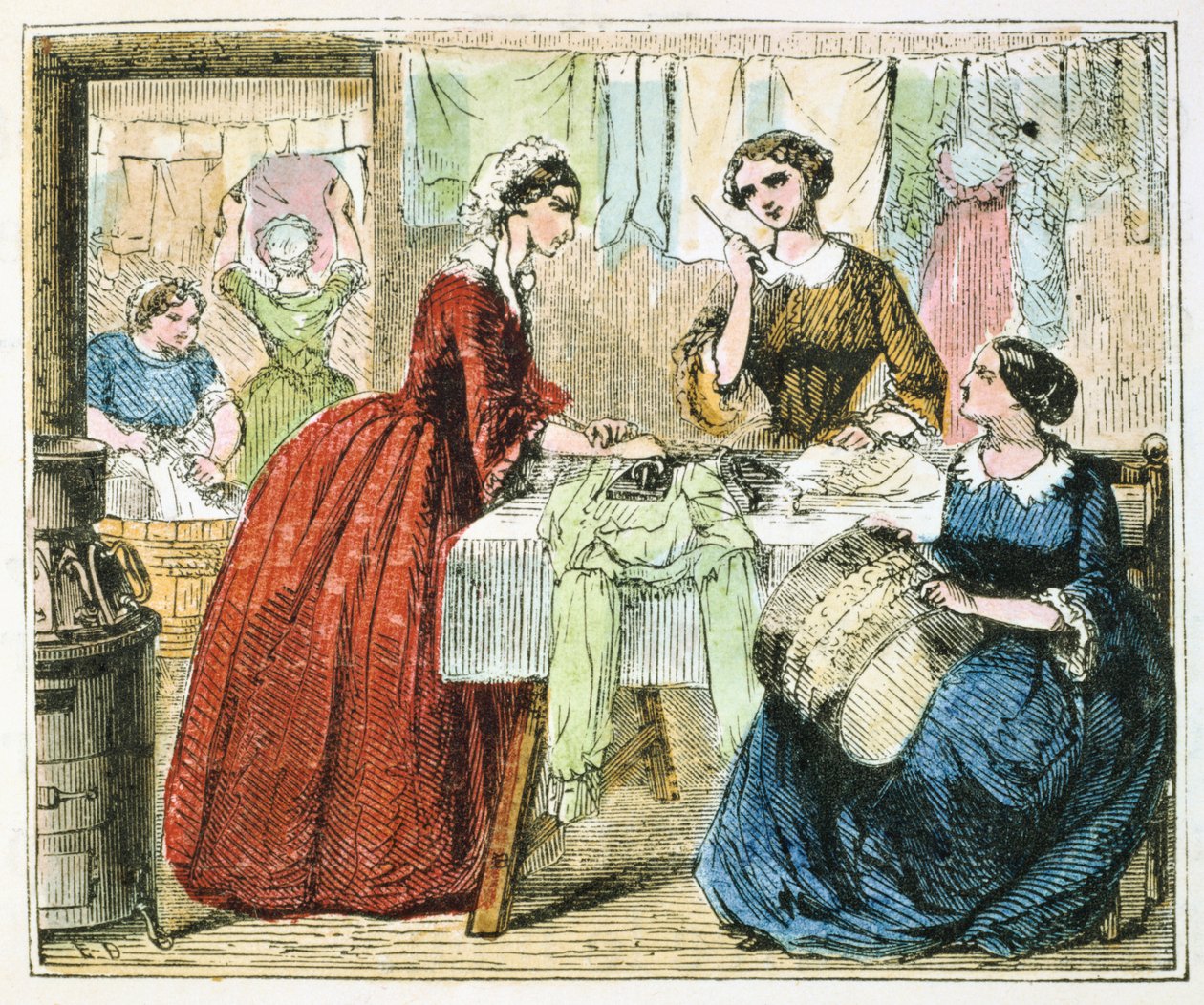 Sala de passar roupa em uma lavanderia, 1867 de Unbekannt