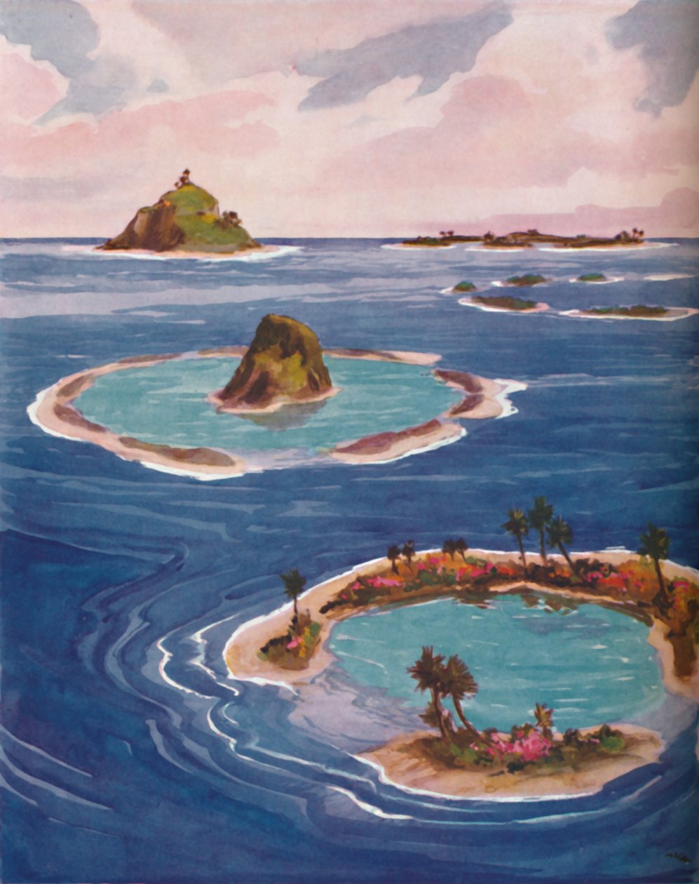 Ilhas formadas por pequenas criaturas marinhas, 1935 de Unbekannt