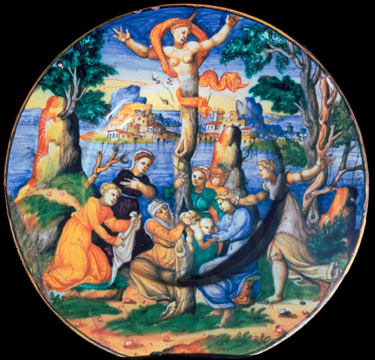 Prato de barro italiano que mostra o nascimento de Adonis, século XVI de Unbekannt
