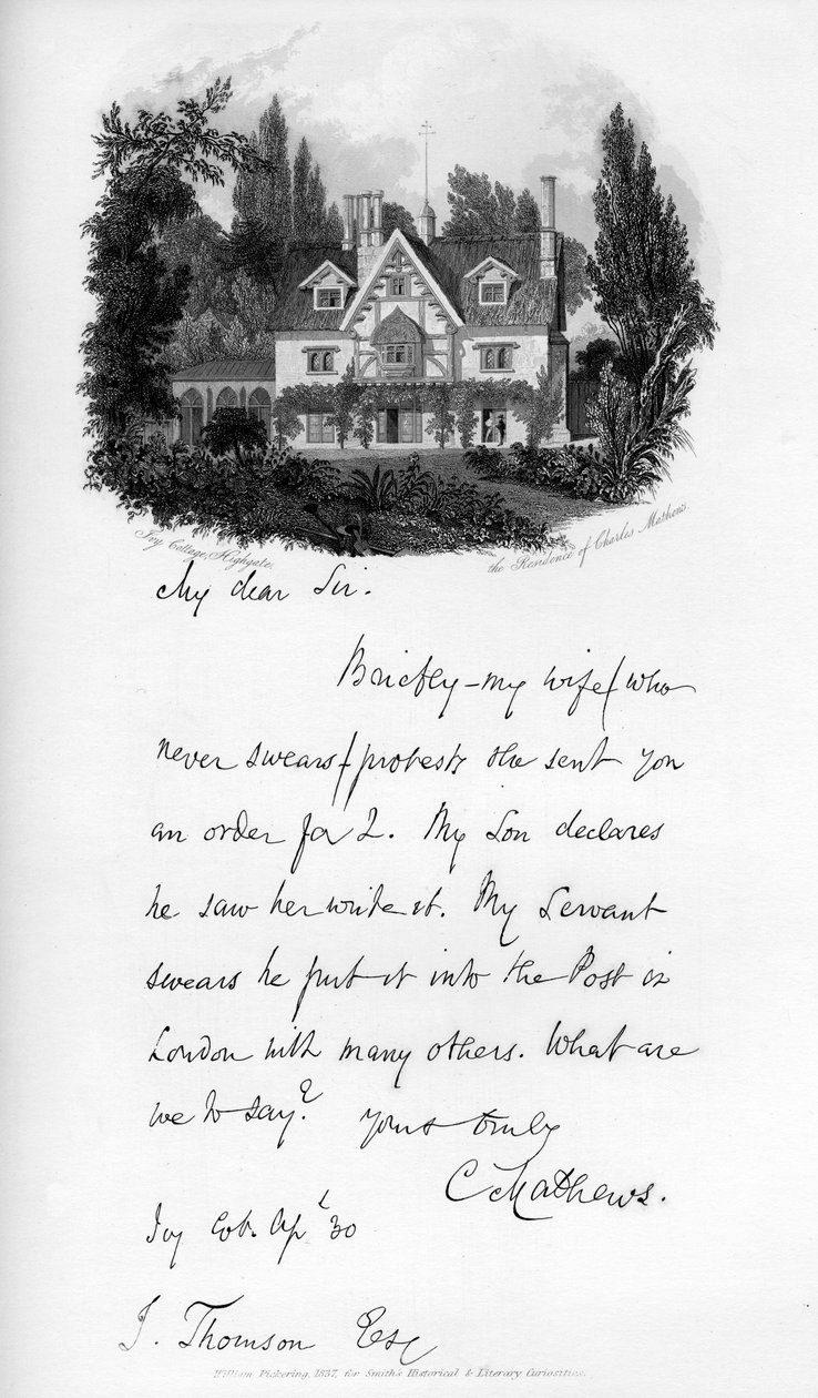 Ivy Cottage, Highgate, residência de Charles Mathews, início do século XIX, 1840 de Unbekannt