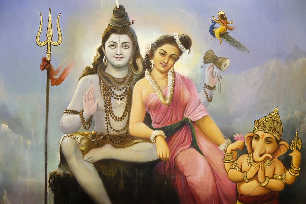 Jalaram Prathna templo hindu, Leicester. Fresco retratando Shiva, Parvati e Ganesh. Reino Unido. de Unbekannt