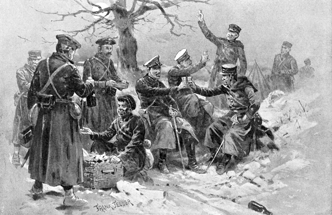 Soldados japoneses e russos em confraternização, Guerra Russo-Japonesa, 1904-5 de Unbekannt