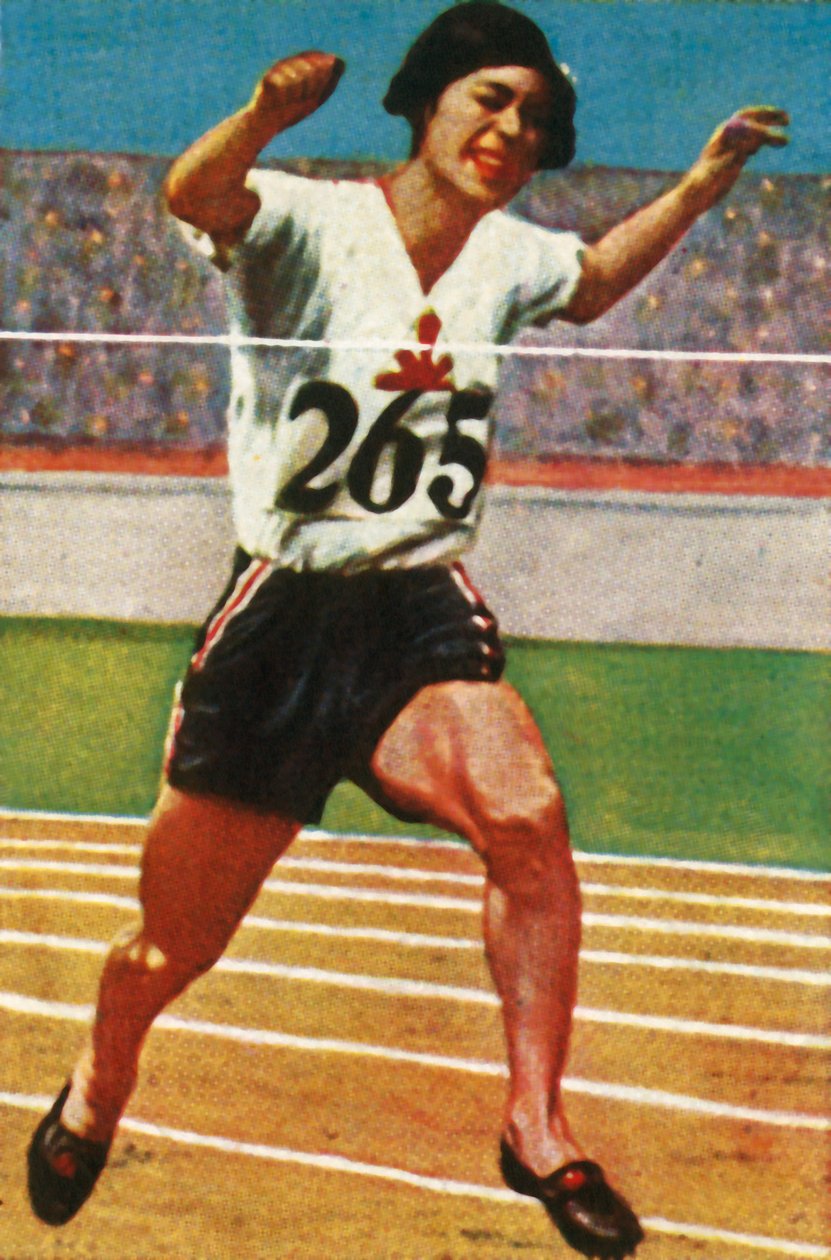 A atleta japonesa Kinue Hitomi ganha medalha de prata nos 800 metros das mulheres, em 1928. de Unbekannt