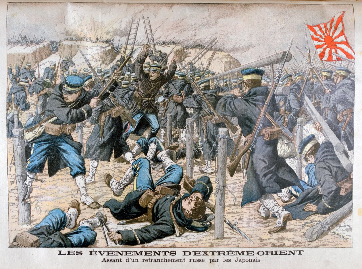 Ataque japonês a uma trincheira russa, Guerra Russo-Japonesa, 1904 de Unbekannt