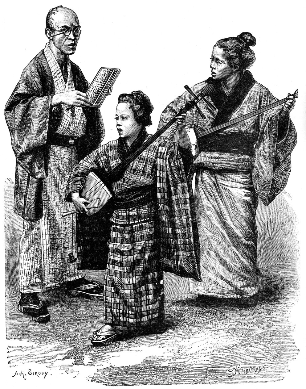 Músicos japoneses e um negociante, 1895 de Unbekannt